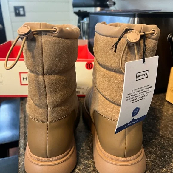 New Hunter Women’s Maribel Lug Sole Insulated Waterproof Snow Booties Boots Tan - Picture 4 of 15